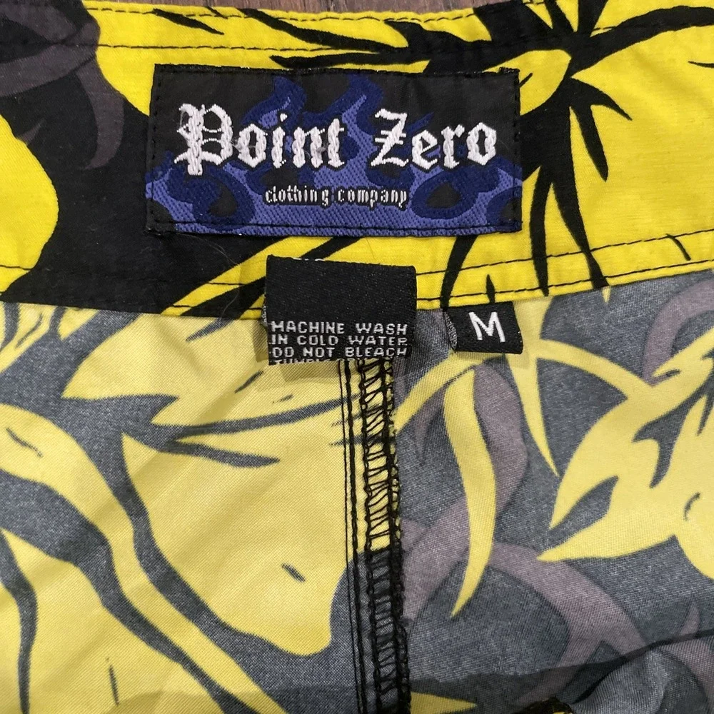 Vintage POINT ZERO‎ Board Shorts Men M Black Yellow Swim Trunks Pockets